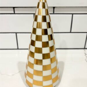 BECKI OWENS Gold White Checkered Ceramic Holiday Christmas Cone Tree